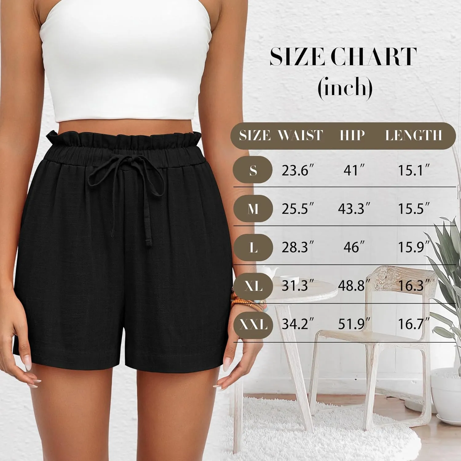 2 Pack Women's Linen Shorts Summer Cotton Casual High Waisted Wide Leg Drawstring Beach Short with Pockets