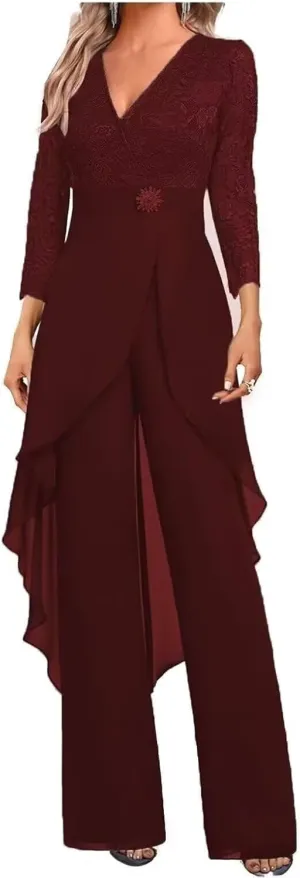 2 Pieces Mother of The Bride Pant Suits for Wedding Formal Outfit Women's Jumpsuit