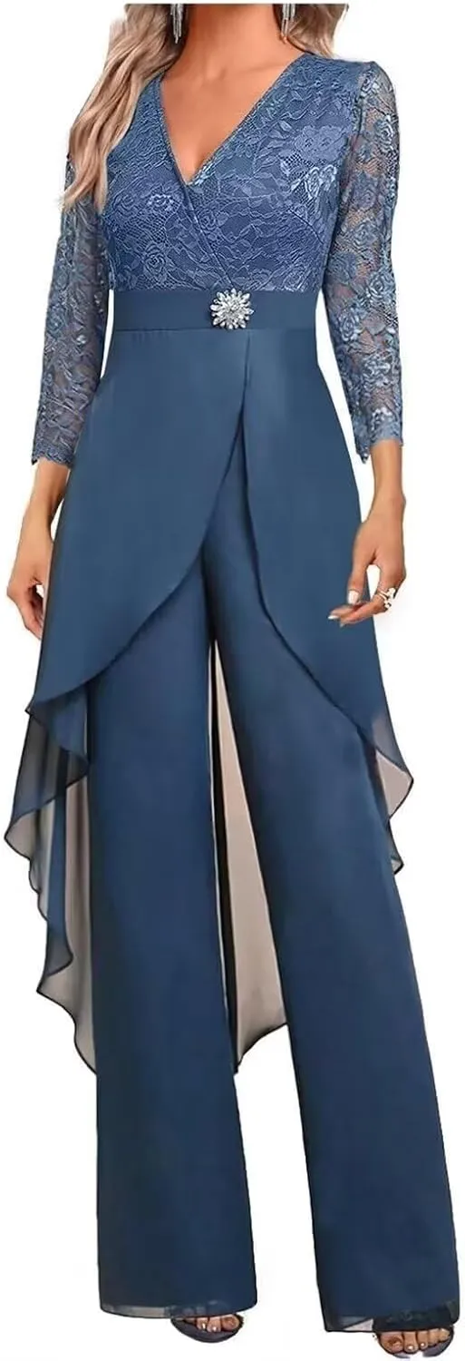 2 Pieces Mother of The Bride Pant Suits for Wedding Formal Outfit Women's Jumpsuit