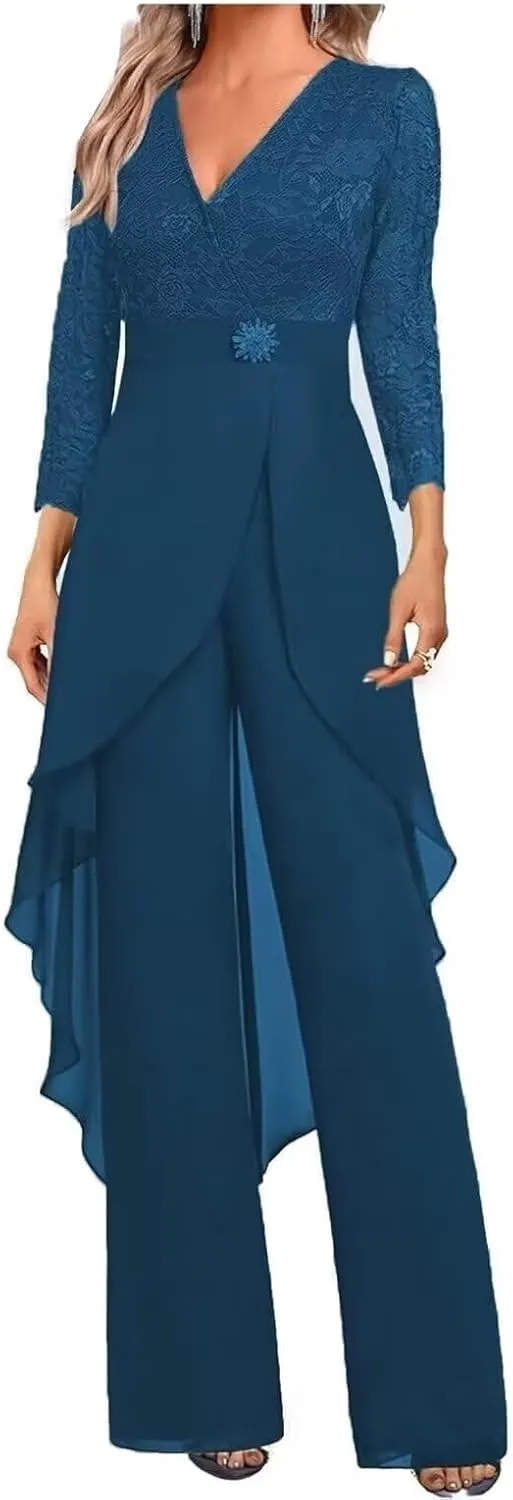 2 Pieces Mother of The Bride Pant Suits for Wedding Formal Outfit Women's Jumpsuit