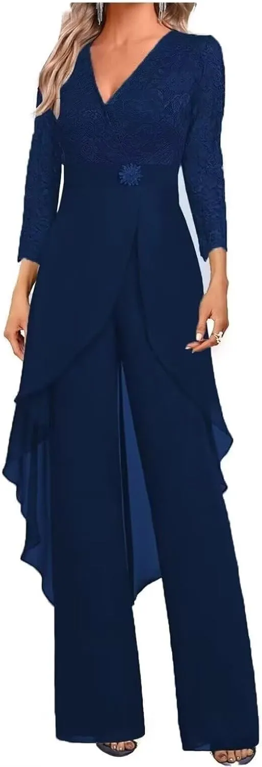 2 Pieces Mother of The Bride Pant Suits for Wedding Formal Outfit Women's Jumpsuit
