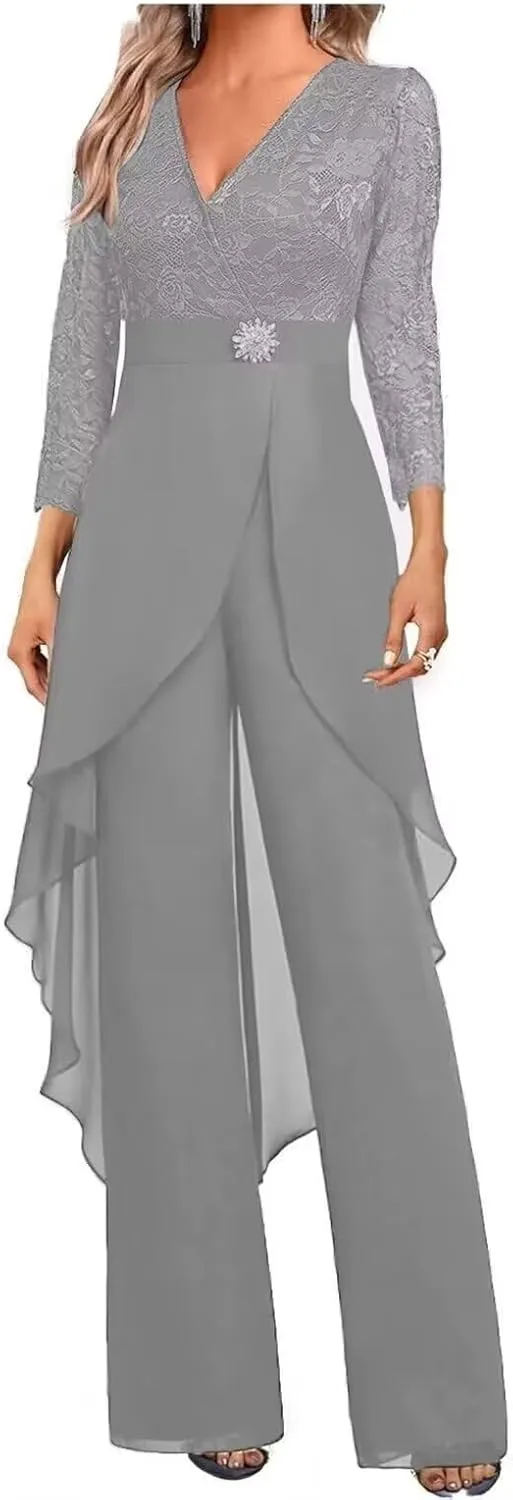 2 Pieces Mother of The Bride Pant Suits for Wedding Formal Outfit Women's Jumpsuit