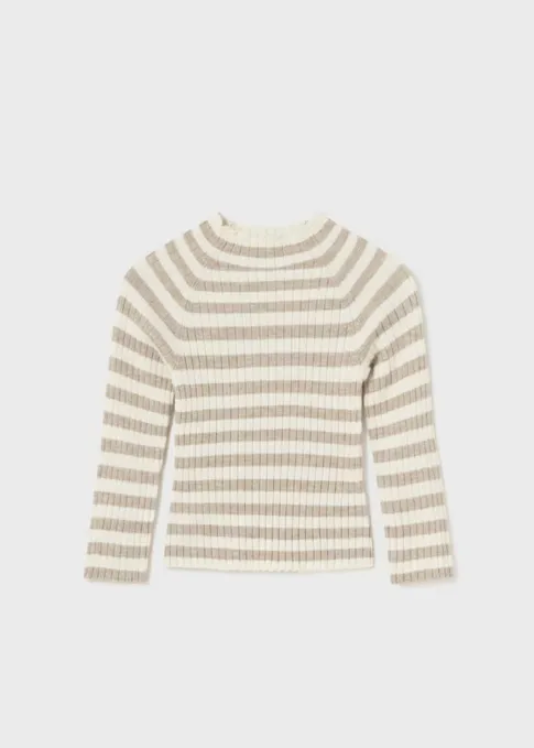 2046 Baby & Toddler Girls Natural Striped Knit Mockneck - Bark