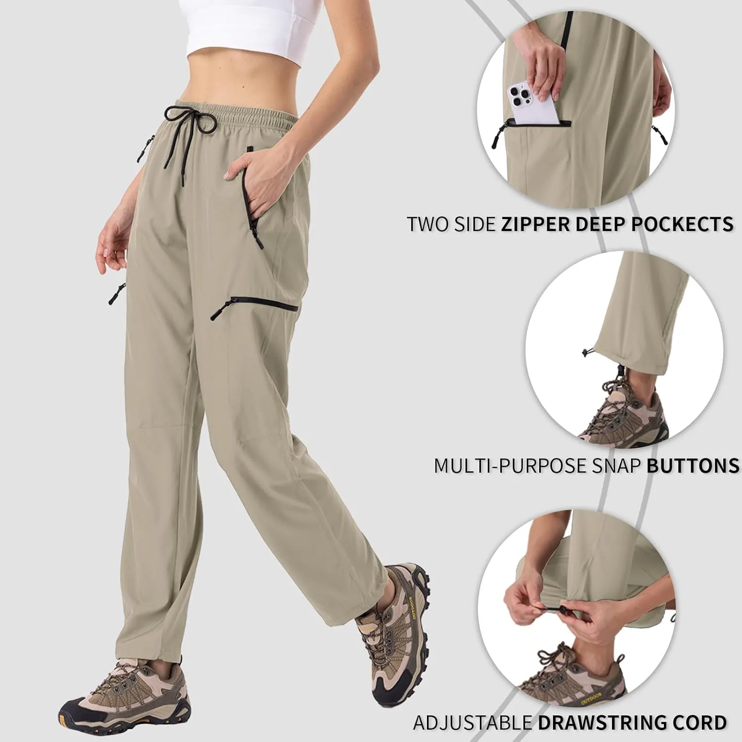 28"/30"/32"/34" Inseam Womens Hiking Pants Tall Quick Dry SPF Cargo Pants Lightweight UPF 50  Dry Fit 4 Zipper Pockets