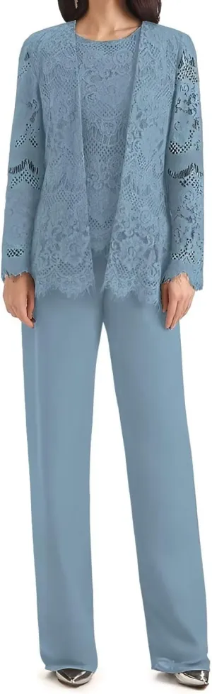 3 Pieces Mother of The Bride Pant Suits for Wedding Lace Chiffon Pant Suits Grandmother of The Bride Pant Suits