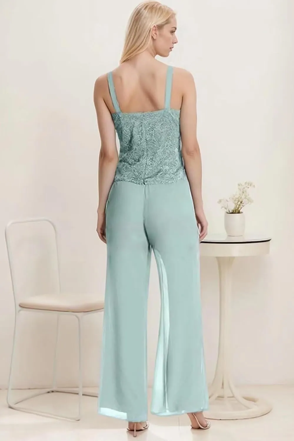 3Pcs Mother of The Bride Dresses Pantsuit for Wedding Long Sleeve Chiffon Formal Outfit with Sequins