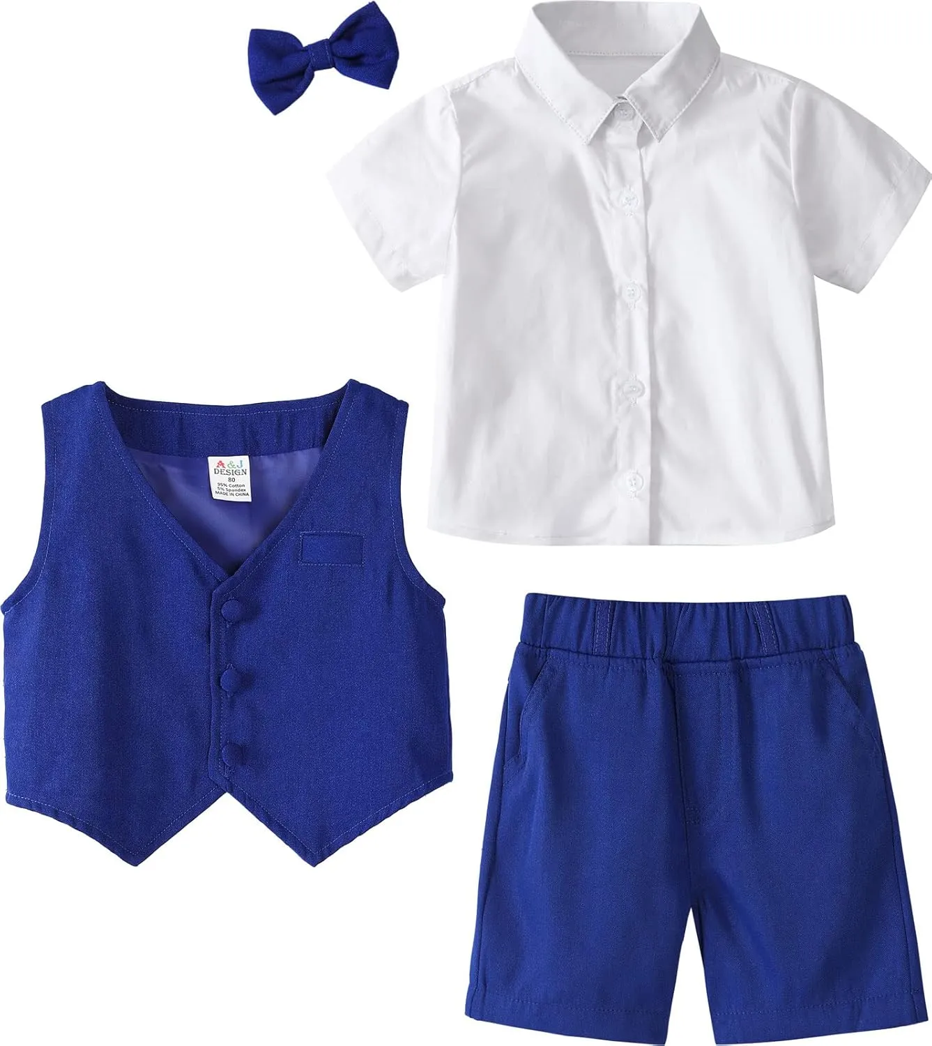 A&J DESIGN Toddler Suit, Gentleman Outfit for boys, 3pcs Clothes Set Shirt & Vest & Shorts with Bowtie