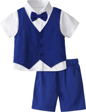 A&J DESIGN Toddler Suit, Gentleman Outfit for boys, 3pcs Clothes Set Shirt & Vest & Shorts with Bowtie
