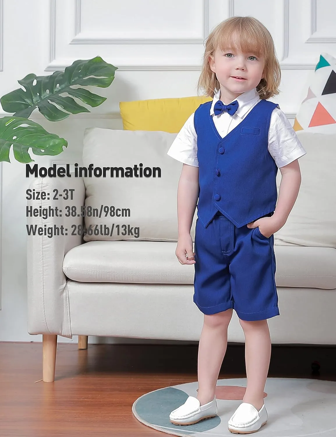 A&J DESIGN Toddler Suit, Gentleman Outfit for boys, 3pcs Clothes Set Shirt & Vest & Shorts with Bowtie