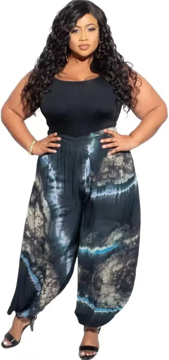 Acatmew Plus Size Harem Pants for Women African Print Casual Bohemian Loose Long Pants with Pocket