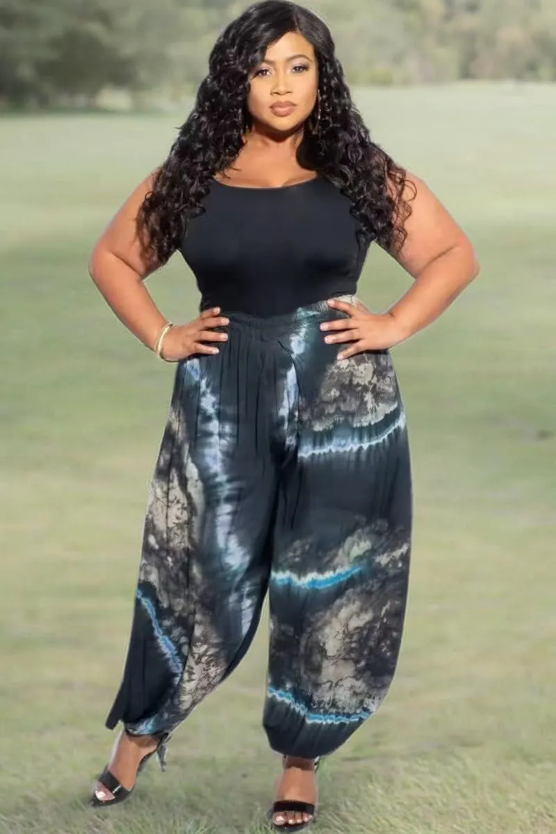 Acatmew Plus Size Harem Pants for Women African Print Casual Bohemian Loose Long Pants with Pocket