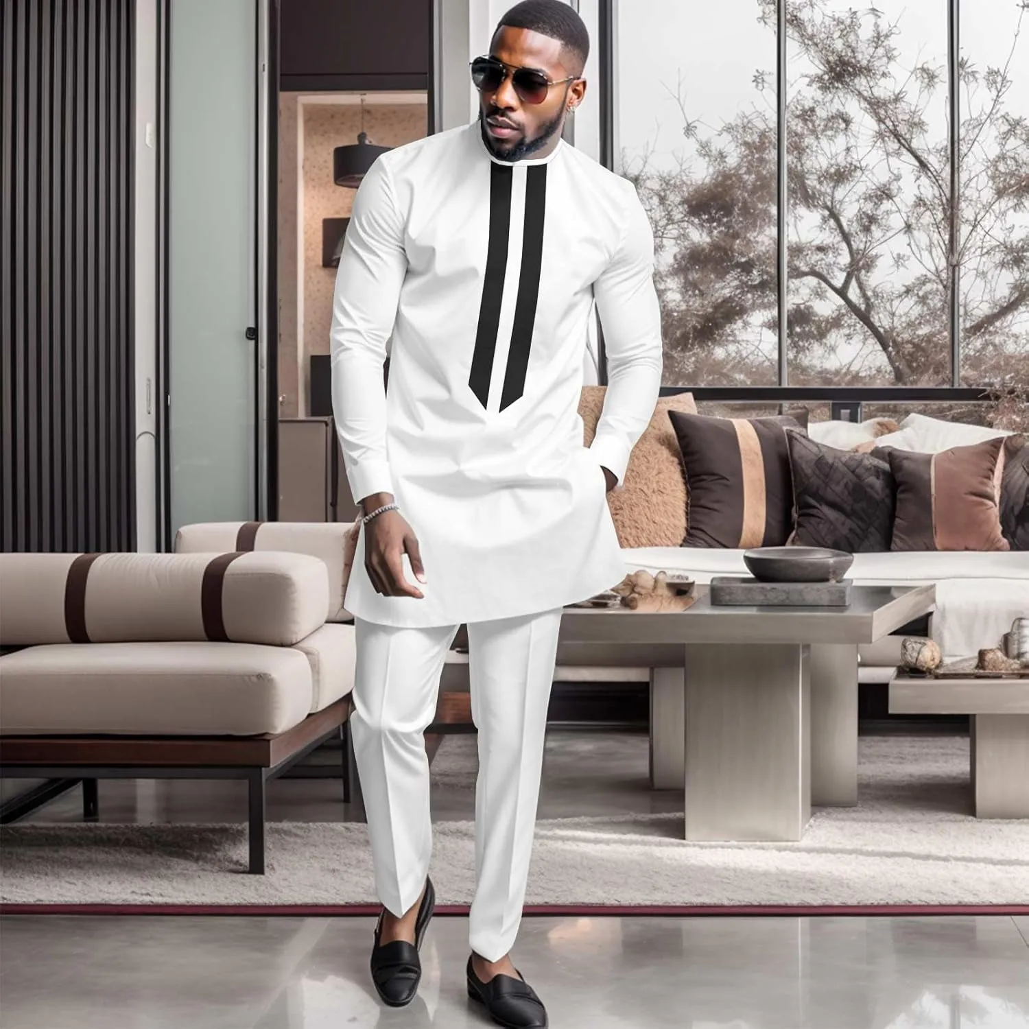African Men's Formal Clothes Dashiki Shirt and Pant Two Piece Suit Traditional Long Sleeve Outfits