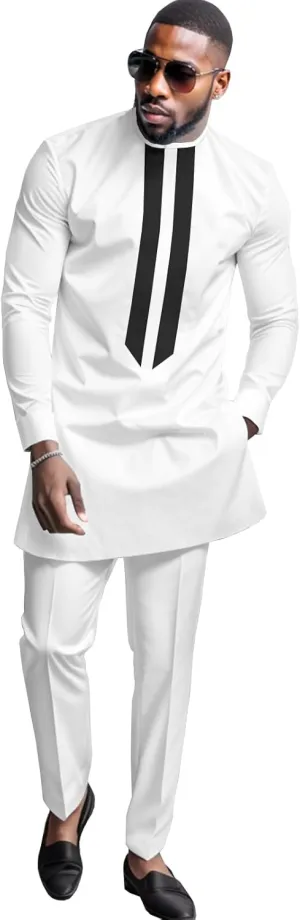African Men's Formal Clothes Dashiki Shirt and Pant Two Piece Suit Traditional Long Sleeve Outfits