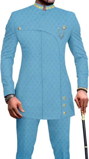 African Suits for Men Slim Fit Formal Blazer Pants 2 Piece Set Designed Wedding Dashiki Outfits