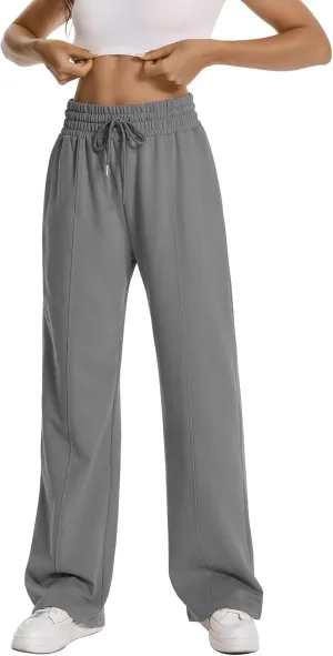 Auriviz Womens High Waisted Drawstring Sweatpants Straight Leg Pants Side Hidden Pockets Sweat Pants 30 Inseam
