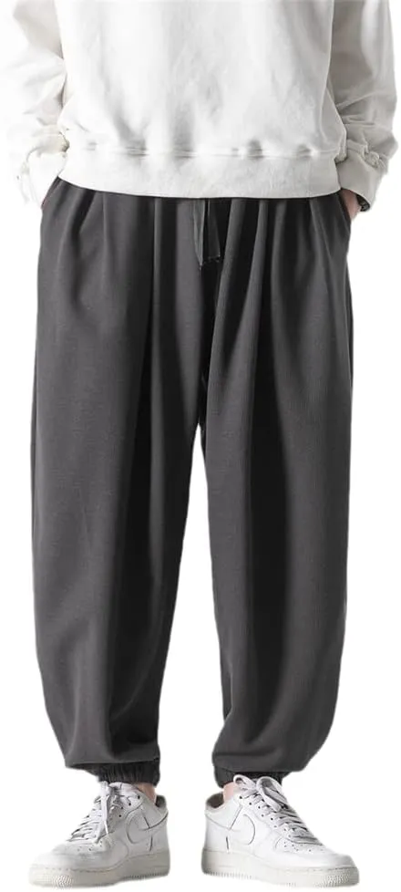 Autumn Men Waffle Harem Pants Drawstring Chinese Style Trousers Male Streetwear Hip Hop Oversized s3 XL