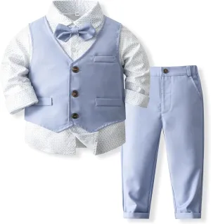 Baby Boys' 4-Piece Set with Dress Shirt, Vest, Pants, and Tie