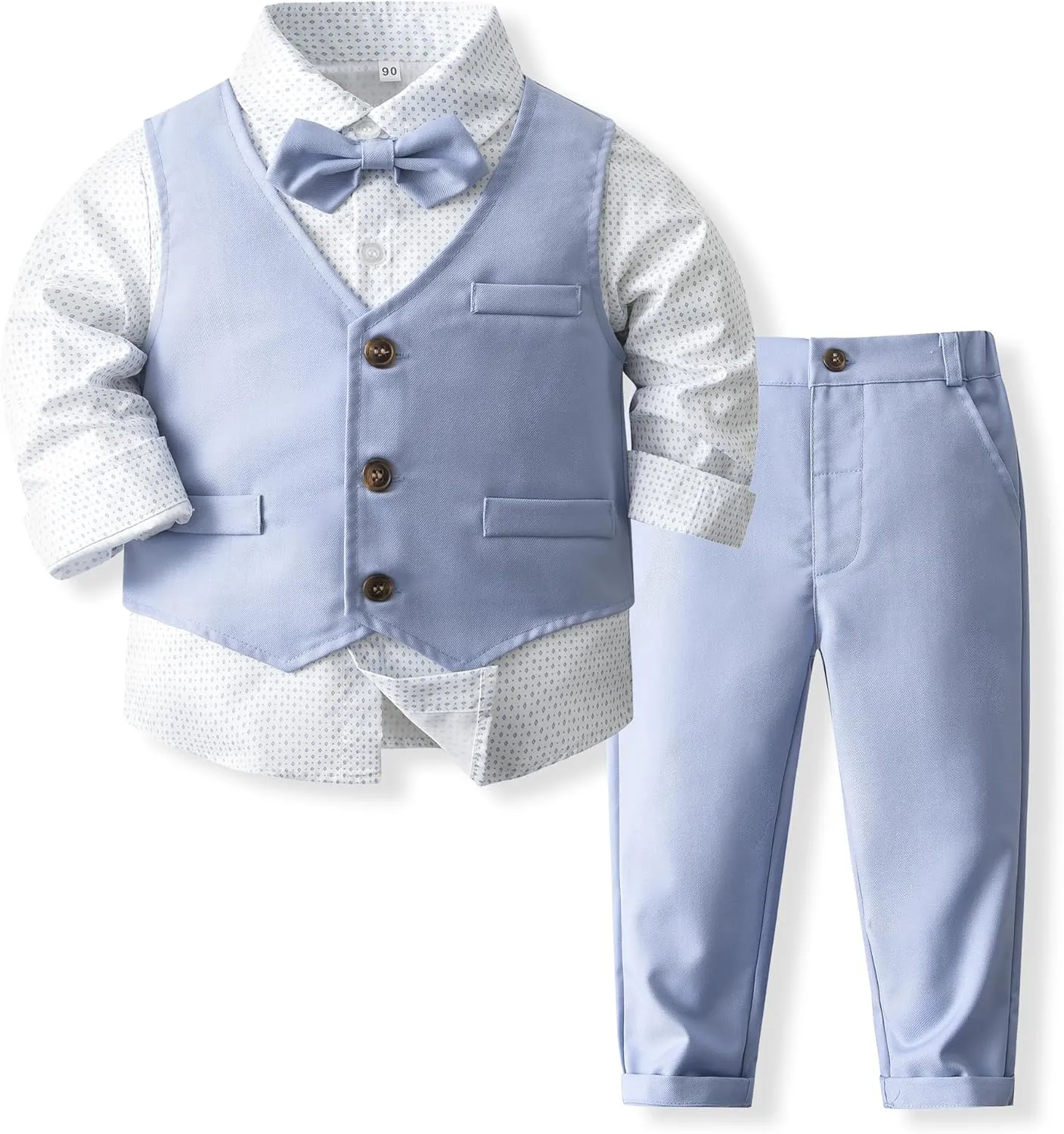 Baby Boys' 4-Piece Set with Dress Shirt, Vest, Pants, and Tie