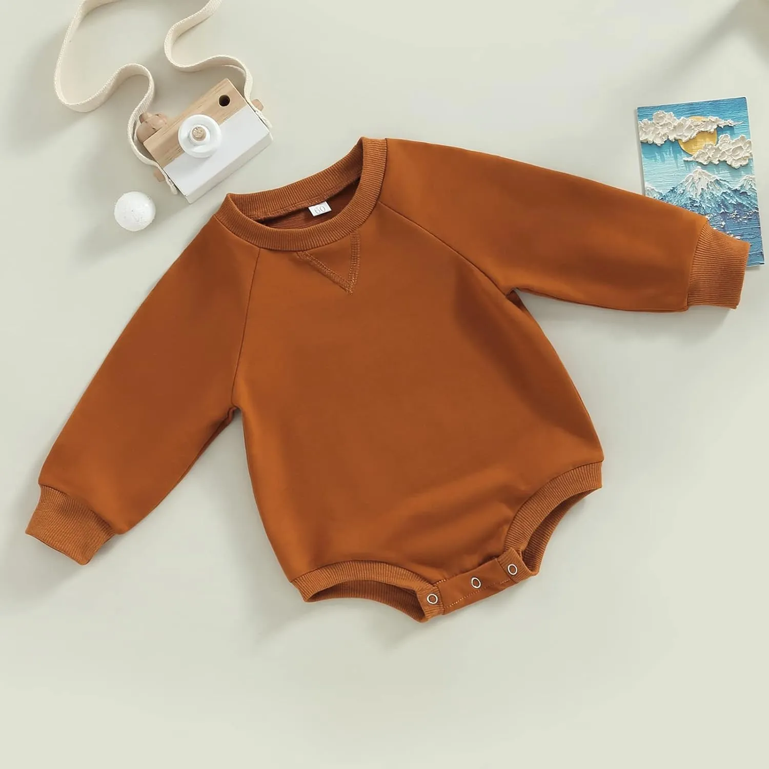 Baby Girl Boy Solid Sweatshirt Bubble Romper Crewneck Bodysuit Pullover Tops Oversized Newborn Sweater Romper Outfit