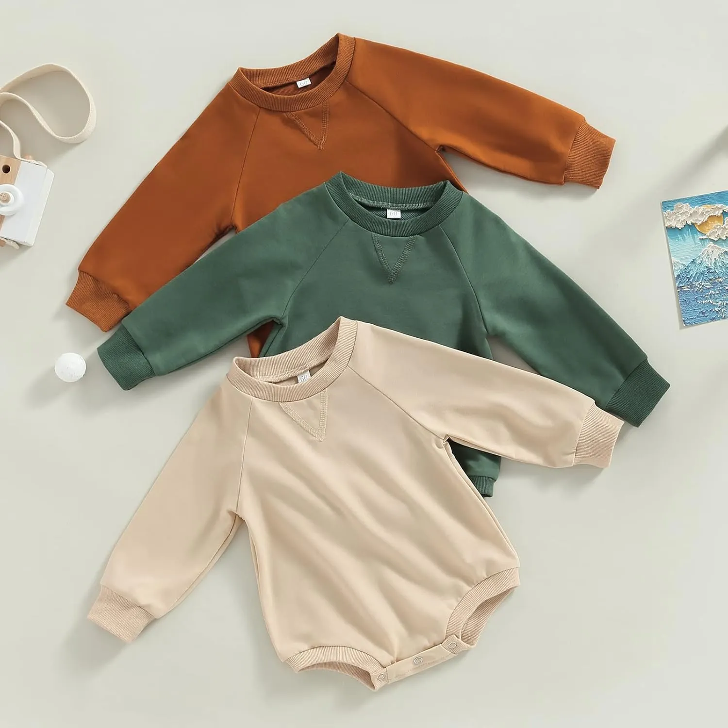 Baby Girl Boy Solid Sweatshirt Bubble Romper Crewneck Bodysuit Pullover Tops Oversized Newborn Sweater Romper Outfit