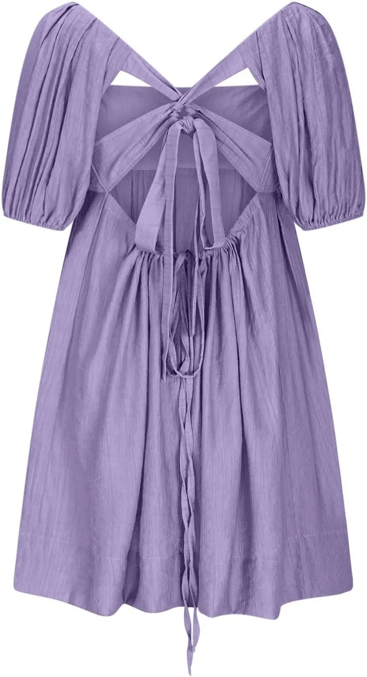 Babydoll Dresses for Women 2025 Cute Puff Short Sleeve Square Neck Tshirt Dress High Waist A Line Dress Mini Dresses