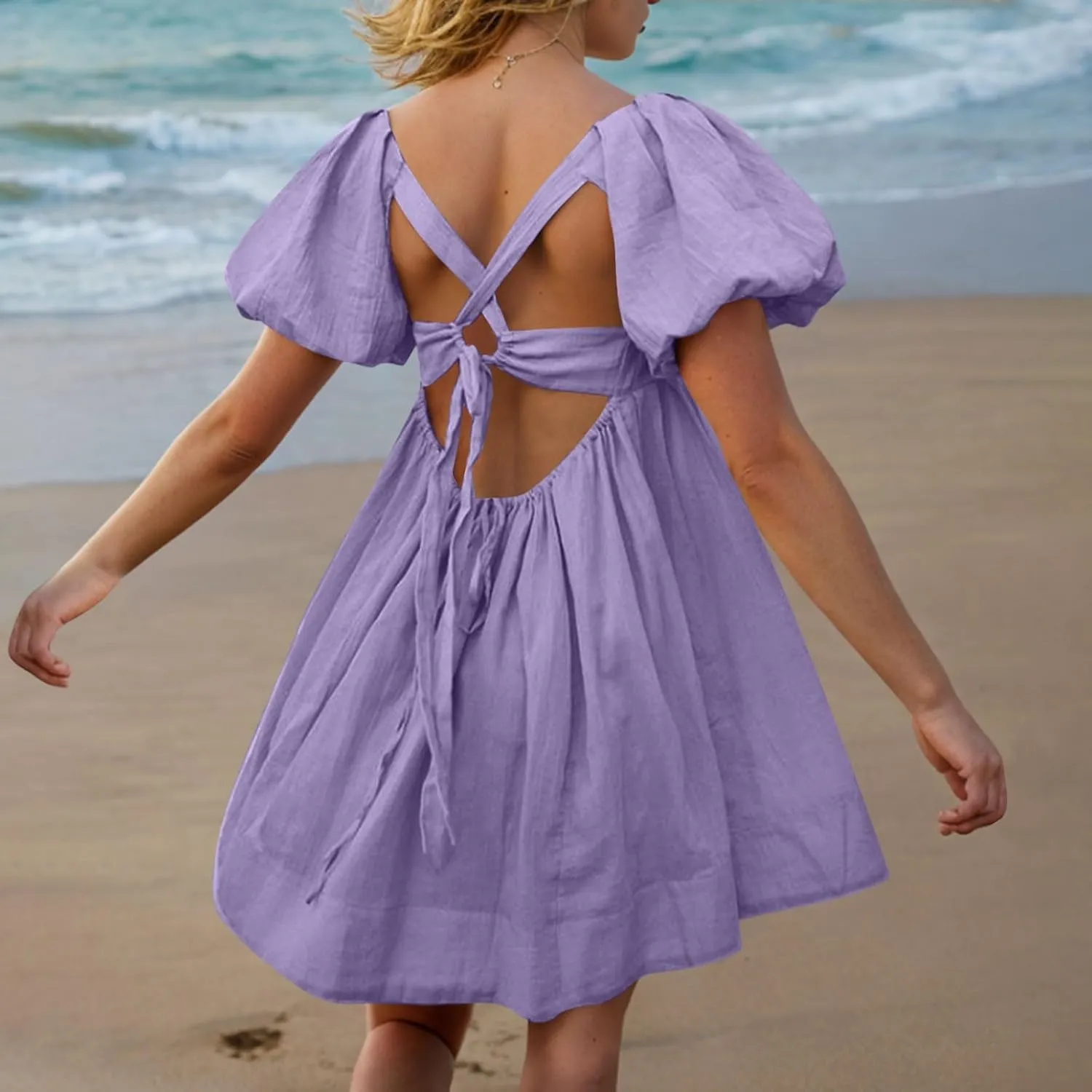 Babydoll Dresses for Women 2025 Cute Puff Short Sleeve Square Neck Tshirt Dress High Waist A Line Dress Mini Dresses