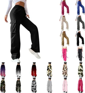 Baggy Cargo Pants Women Y2K High Waist Pants for Women Loose Jogger Hip Hop Sweatpants Casual Trousers with Pockets