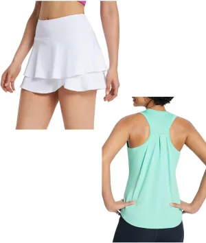 baleaf Women's 14" Tennis Skirts Golf Skorts & Workout Tank Top Racerback White&Green L