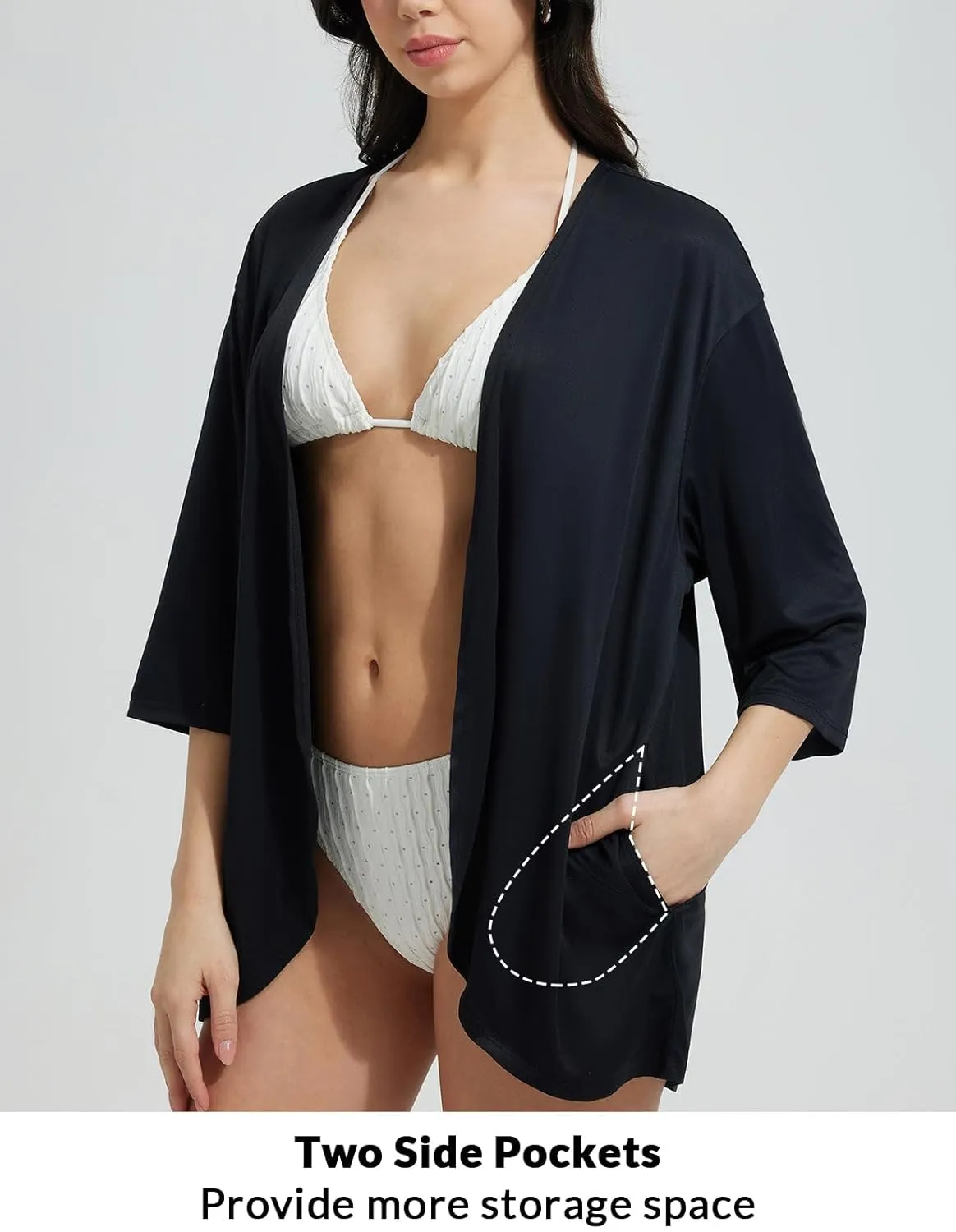 baleaf Women's Beach Cover Up UPF 50  2025 Lightweight Cardigan 3/4 Sleeve Sun Shirts SPF Sun Wrap with Pocket