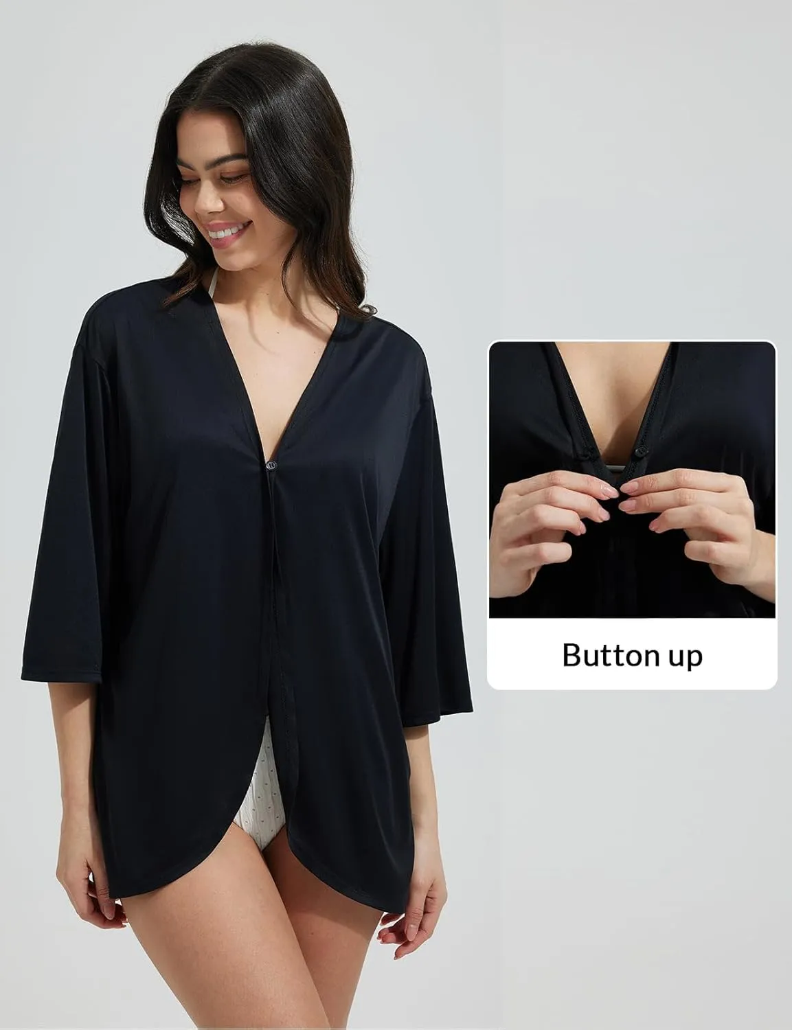 baleaf Women's Beach Cover Up UPF 50  2025 Lightweight Cardigan 3/4 Sleeve Sun Shirts SPF Sun Wrap with Pocket