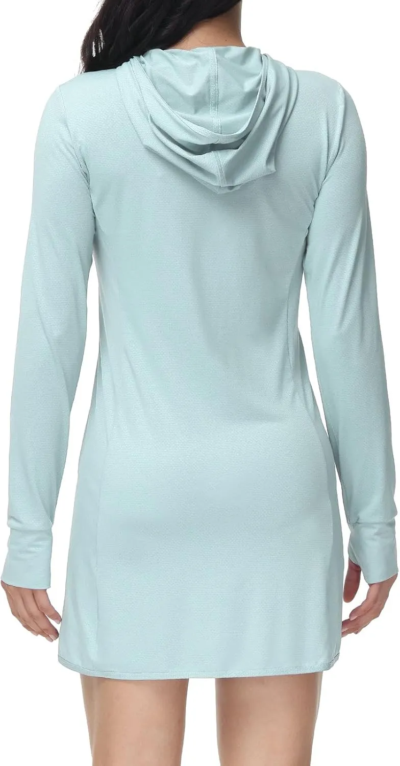 baleaf Women's Long Sleeve Zip Beach Coverup UPF 50  Sun Protection Hooded Cover Up Shirt Dress with Pockets
