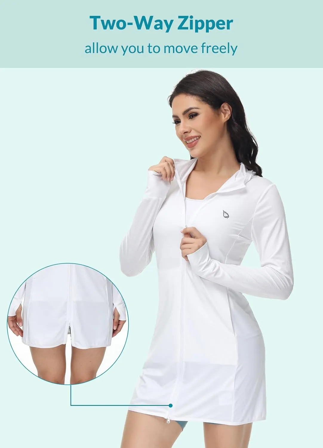 baleaf Women's Long Sleeve Zip Beach Coverup UPF 50  Sun Protection Hooded Cover Up Shirt Dress with Pockets