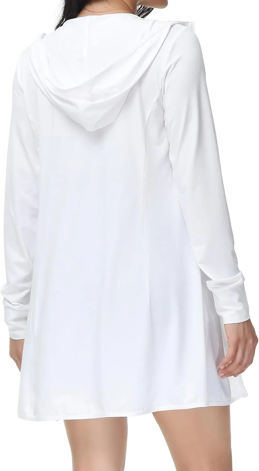 baleaf Women's Long Sleeve Zip Beach Coverup UPF 50  Sun Protection Hooded Cover Up Shirt Dress with Pockets