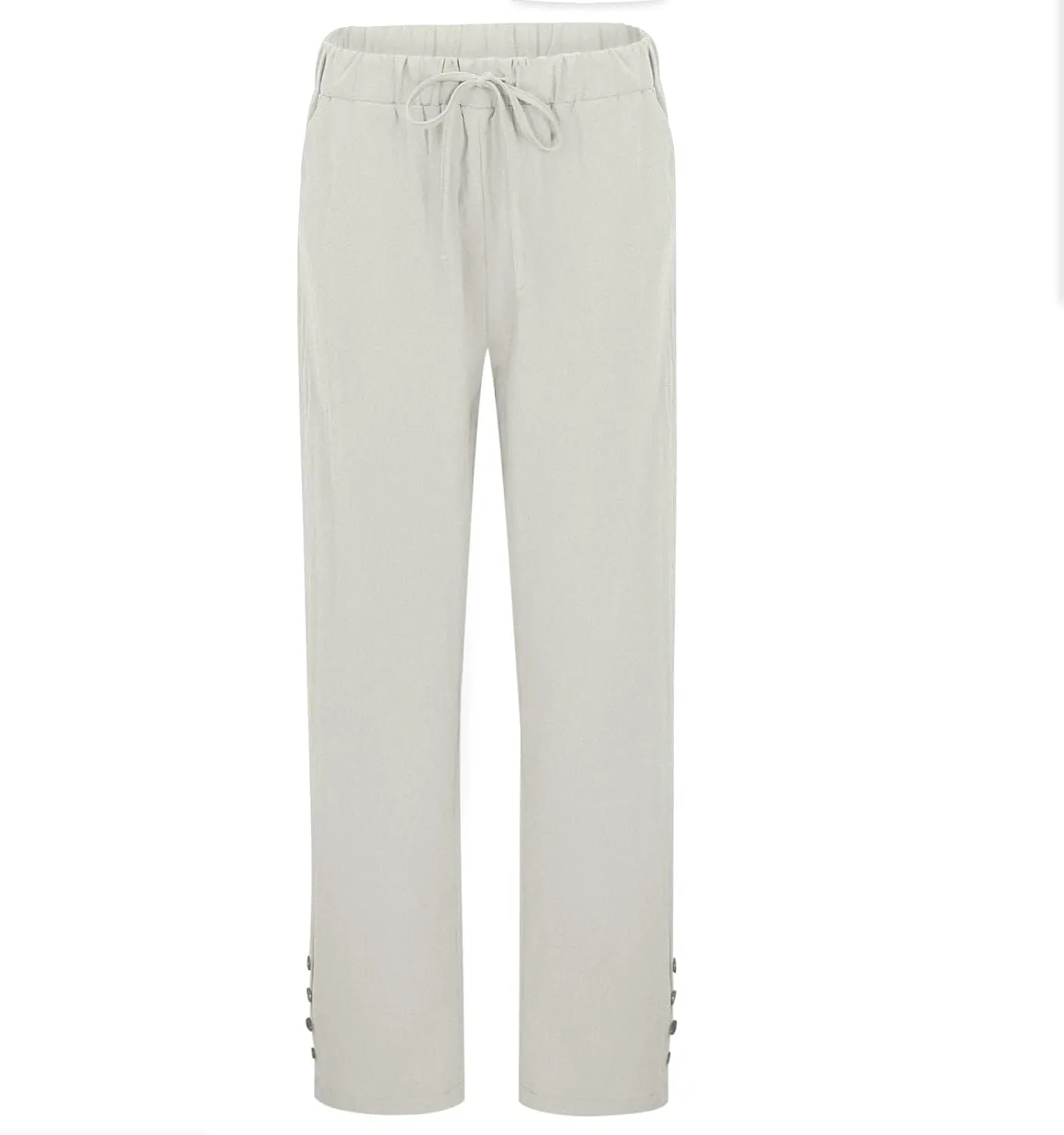 Beach Pants Women Summer Linen Capris Pants Drawstring Elastic Waisted Straight Leg Trousers with Pockets Casual Yoga Pants