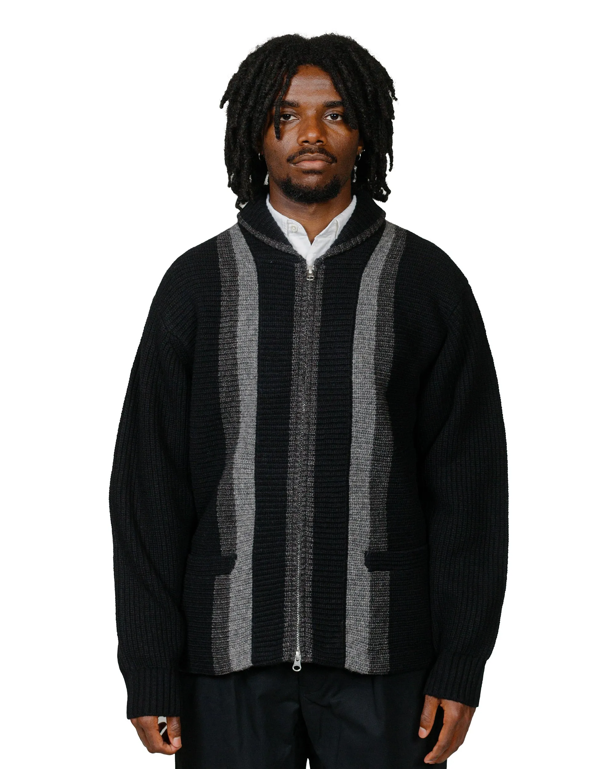 Beams Plus Full Zip Shawl Collar Knit Black