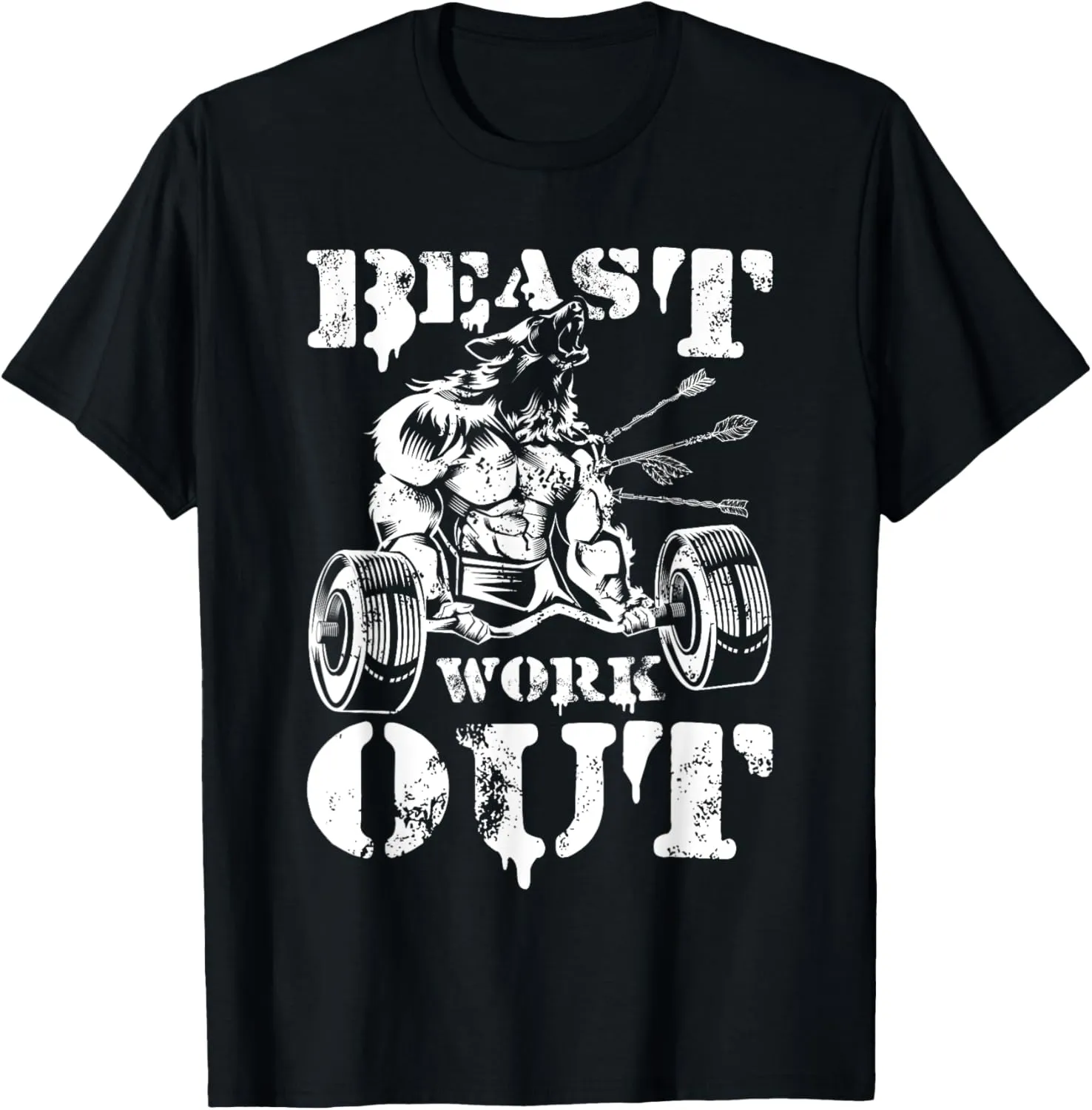 Beast Workout Wolf Lifting Weights Gym Fitness Muscles T-Shirt