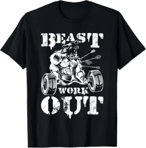 Beast Workout Wolf Lifting Weights Gym Fitness Muscles T-Shirt