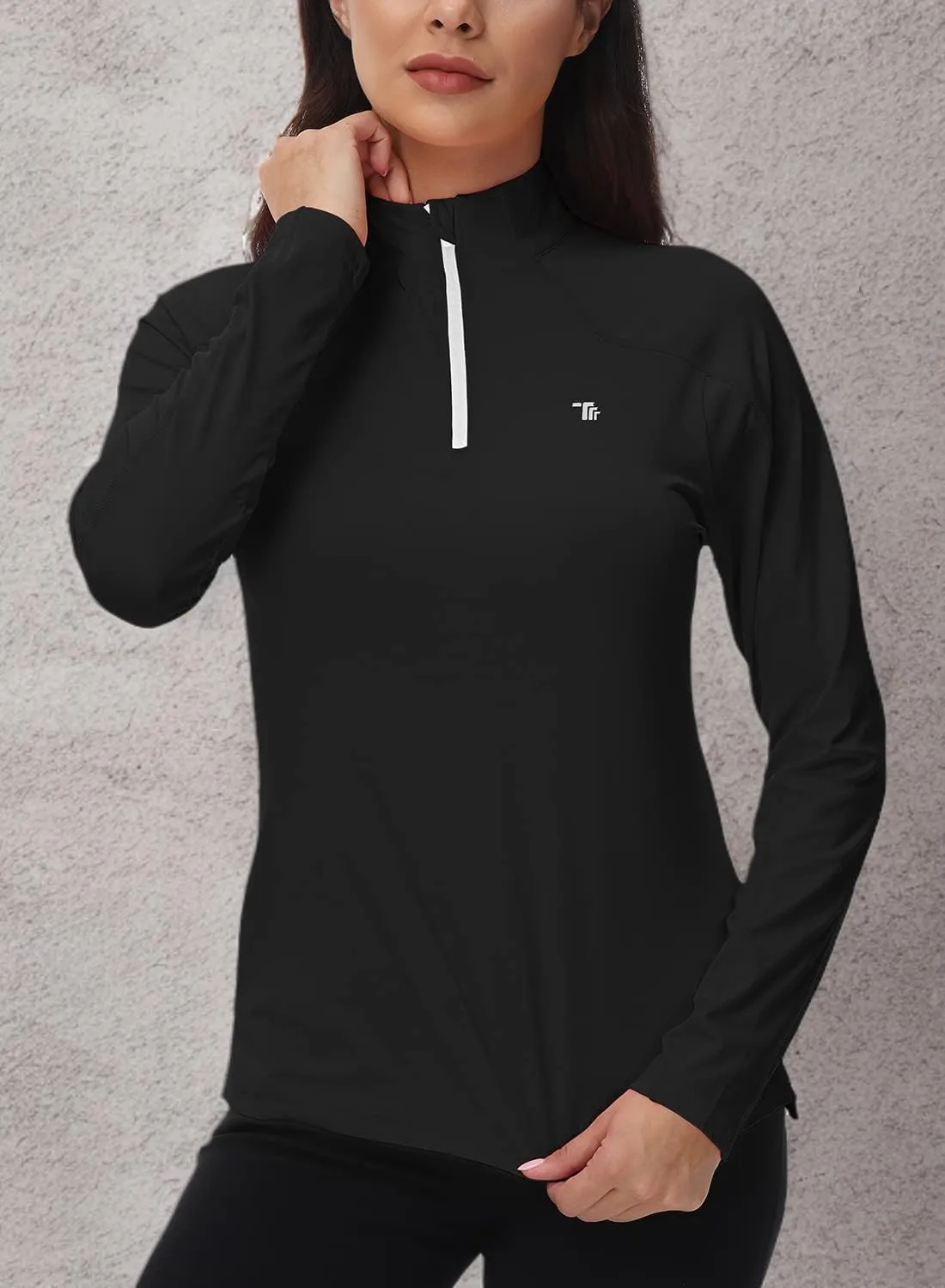 BGOWATU Women's Long Sleeve Golf Polo Shirts Quarter Zip Pullover UPF 50 Sun Shirt for Women Dry Fit Running Tops