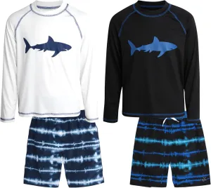 Big Chill Boys Rash Guard Set - 4 Piece UPF 50  Quick Dry Long Sleeve Swim Shirts and Trunks Set for Boys (Sizes: 4-14)