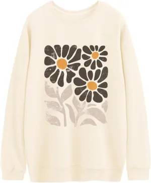 Bobeutou Graphic Hoodies for Women Vintage Oversized Sweatshirt Tiger Flower Animal Print Cotton Fleece Hoodie Fall Pullover