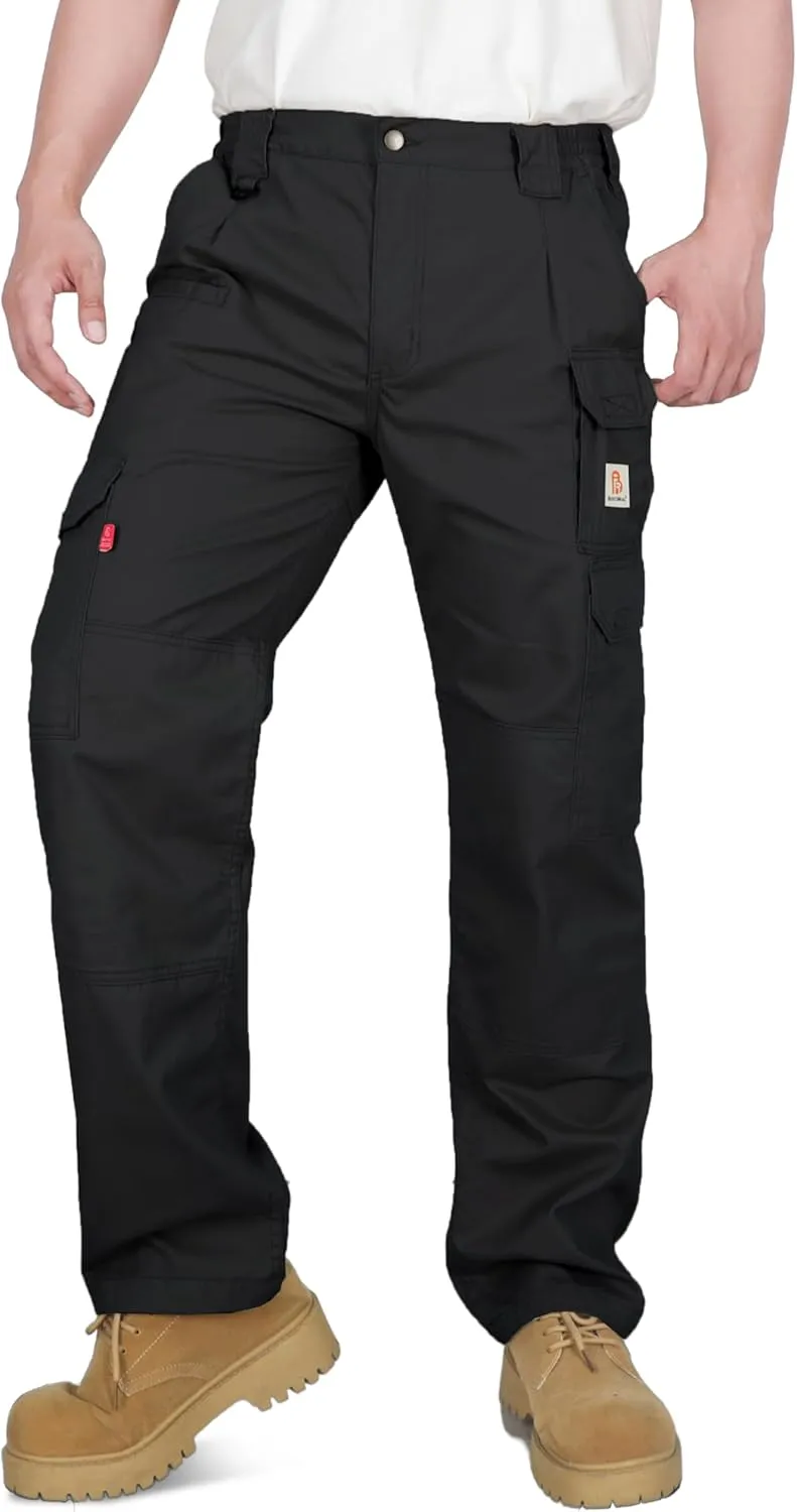 BOCOMAL FR Pants for Men Double Front Flame Resistant Cargo 10 Multi-Pockets Elastic Waist Work Pants