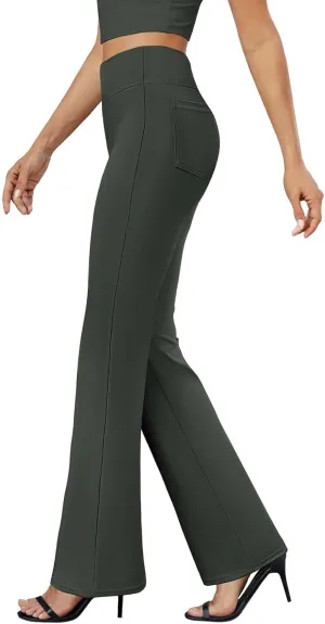 Bootcut Dress Pants for Women,High Waisted Straight Business Pant,Casual Work Trouser,Pull On Office Slacks with Pockets 2025