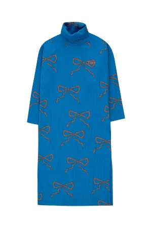 Bows Mockneck Dress in Blue