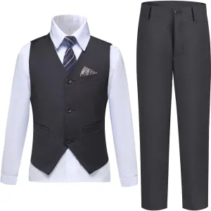 Boys Suit Formal Dress Pants Vest Suit Set for Boys Wedding Outfits with Dress Shirt Tie and Pocket Square