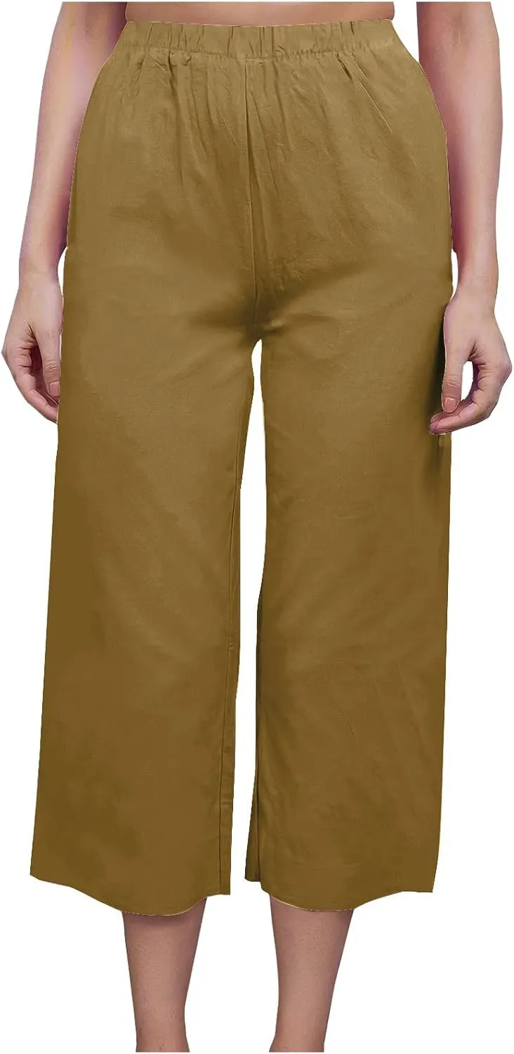 Capri Pants for Women Casual Elastic High Waist Beach Cropped Pants Loose Trousers Summer Outfits for Women