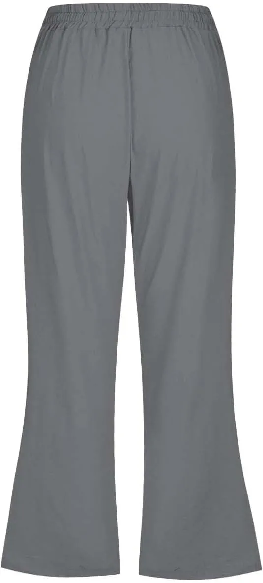Capri Pants for Women Casual Summer Cotton Linen Capris Drawstring Elastic High Waist Pants Wide Leg Flared Trousers