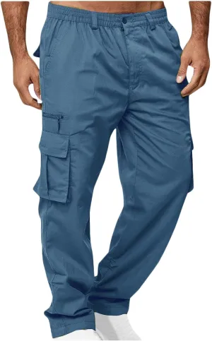 Cargo Pants for Men Elastic Waist Sweatpants Male Athletic Hiking Pants Multic Pockets Drawstring Chino Cotton Slacks