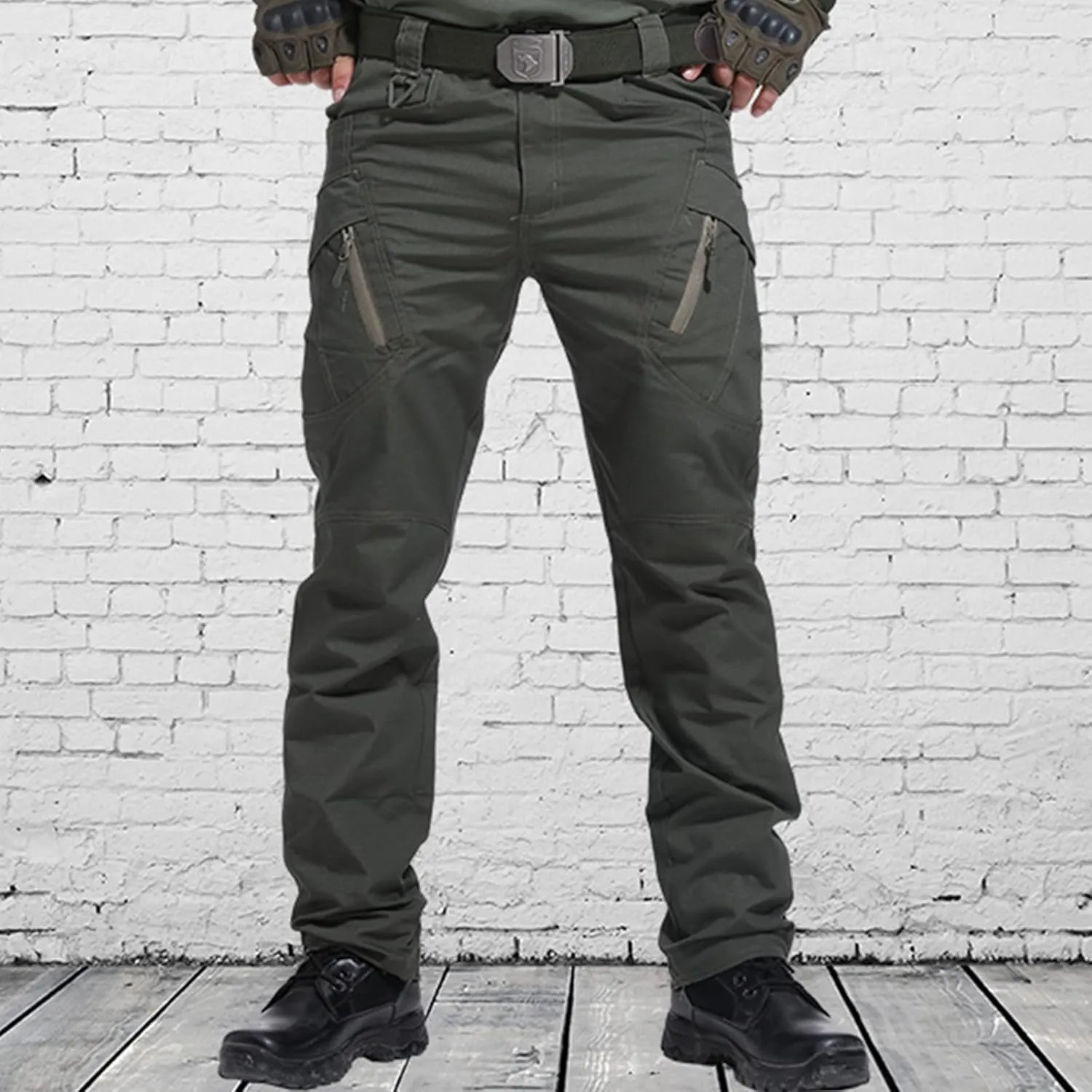 Cargo Pants for Men Parachute Streetwear Casual Straight Leg Pants Slim Fit Outdoor Hiking Pants with Zipper Pockets