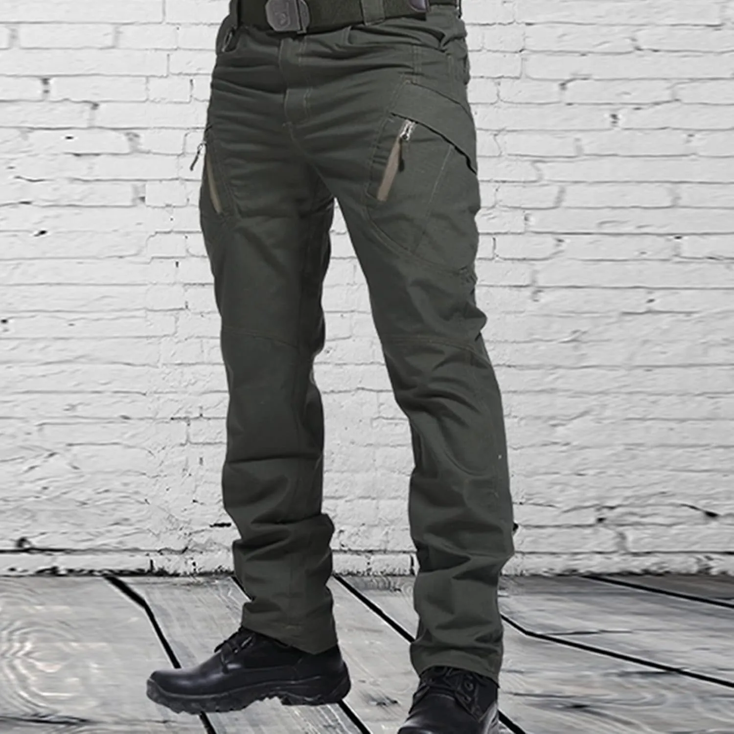 Cargo Pants for Men Parachute Streetwear Casual Straight Leg Pants Slim Fit Outdoor Hiking Pants with Zipper Pockets