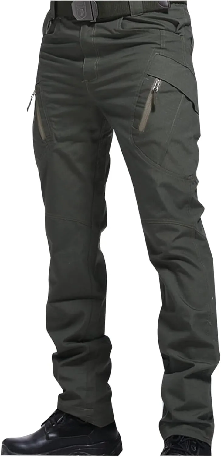 Cargo Pants for Men Parachute Streetwear Casual Straight Leg Pants Slim Fit Outdoor Hiking Pants with Zipper Pockets